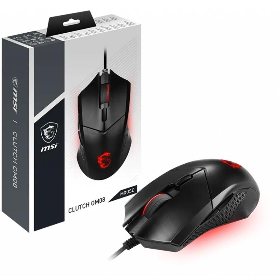 MOUSE GAMER MSI CLUTCH GM08 4,2K DPI 6 BOTONES PESO AJUSTABLE LED