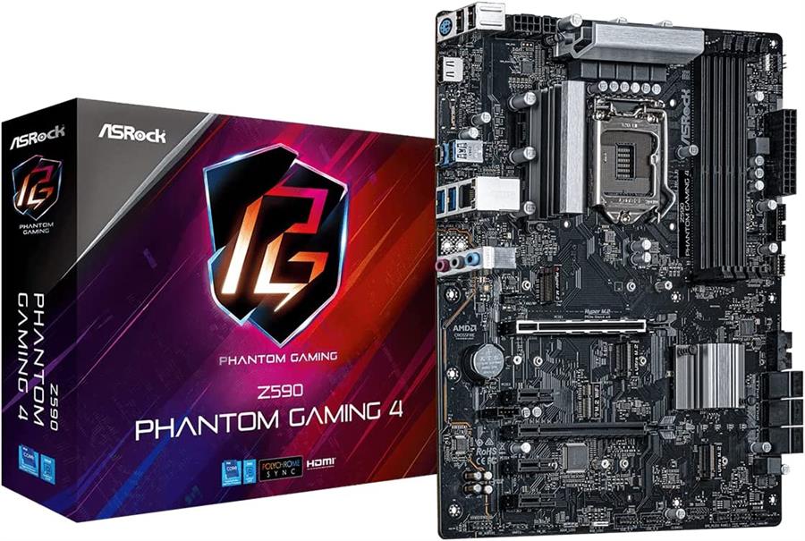 ASRock Z590 Phantom Gaming 4 ATX Motherboard – LGA1200, DDR4, PCIe 4.0, Intel 10th/11th Gen (Used)