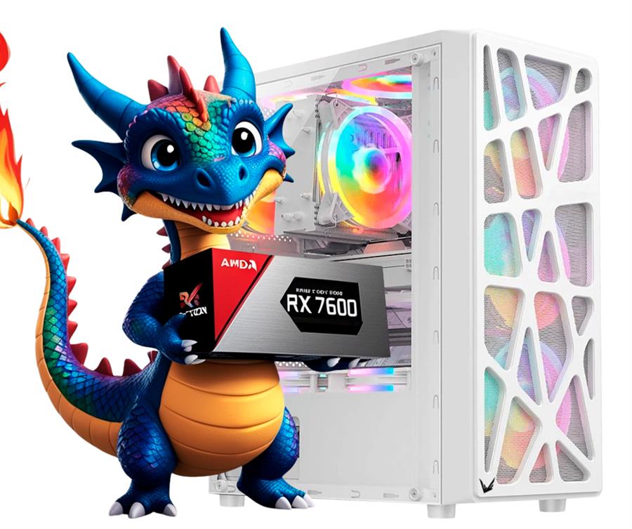 PC GAMER RX 7600 GB, RYZEN 5500, 16 GB RAM, A520M-K, SSD 500 GB