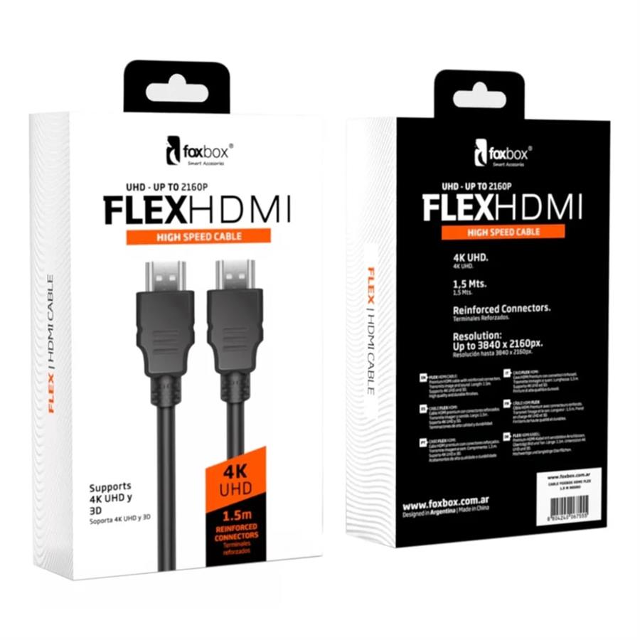 CABLE HDMI 1.5 MTS FOXBOX FLEX NEGRO