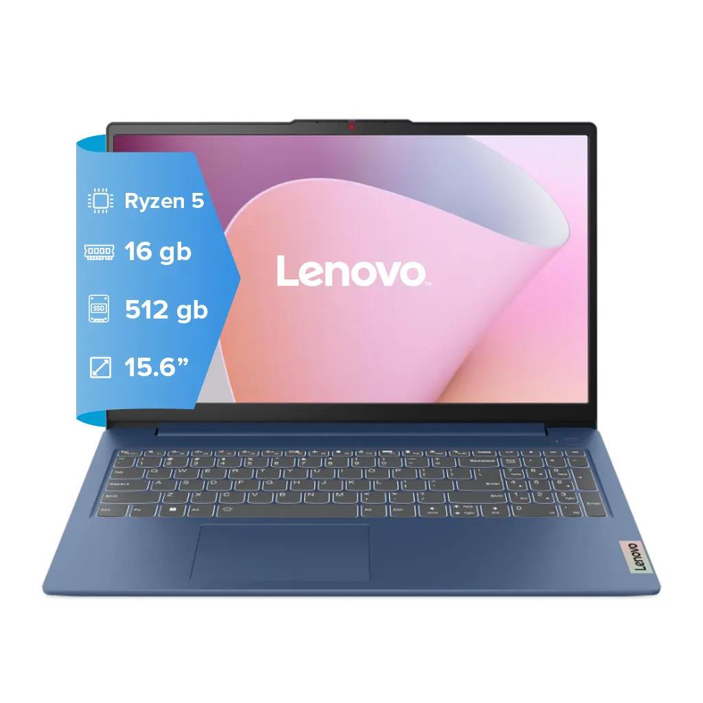 NOTEBOOK LENOVO IP SLIM 3 R5 7520U, 16GB 5500MHZ DDR5, 512GB NVME, 15.6" FHD AZUL (15AMN8)