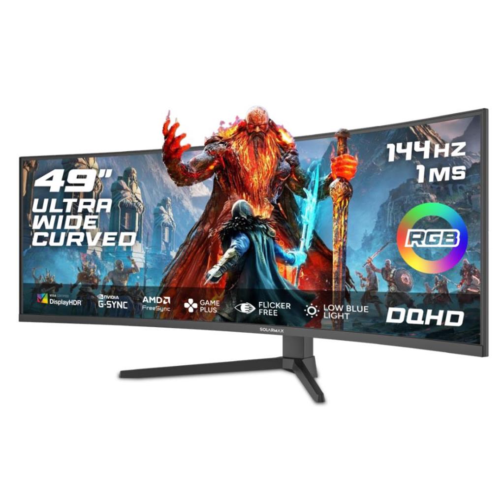 MONITOR SOLARMAX 49 FRAMELESS DQHD 144 HDMI+DP RGB BLACK (5120 X 1440)