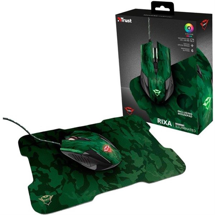 KIT COMBO MOUSE GAMER TRUST + PAD MOUSE GXT 781 RIXA CAMUFLADO