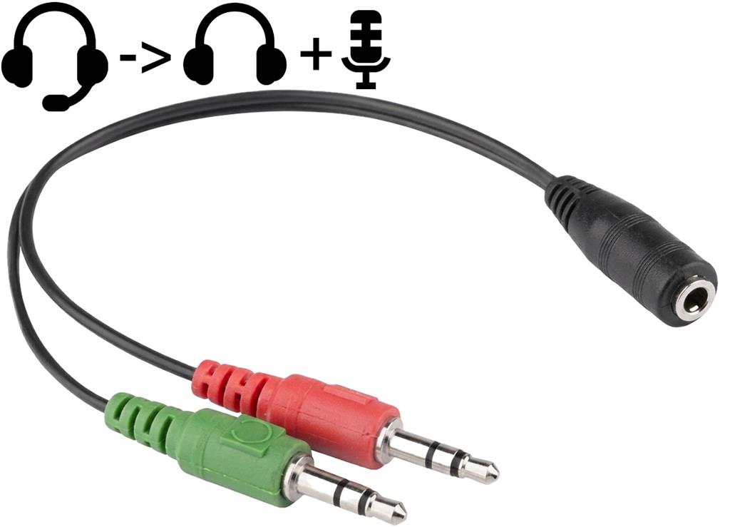 ADAPTADOR JACK 3.5MM A 2 PLUG 3.5MM 3.5 - PLUG COMBINADO 4 PINES A AUDIO AURICULAR + MICROFONO